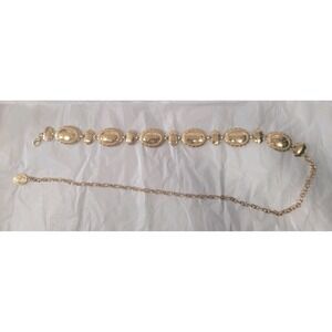 Vintage Style Gold Tone Oval Concho Chain Belt Western Boho Medallion Waist